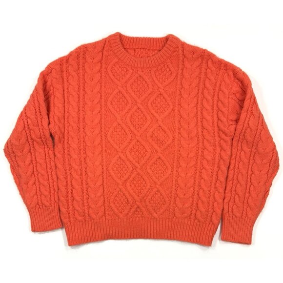 Daily Drills Womens Cable Knit Oversized Sweater Wool Blend Size XS Small Orange - Picture 2 of 8